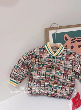 zz kids冬款满印格子小熊轻薄保暖羽绒服内胆外套男童女童