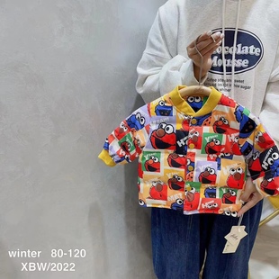 zz kids冬款韩国卡通芝麻街满印轻薄羽绒服内胆外套男童女童