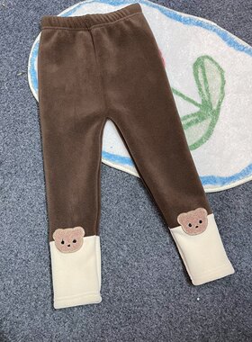 zz kids冬款立体小熊毛巾刺绣拼接加绒加厚一体坨绒打底裤女童