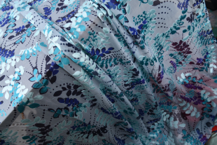 柔软树叶真丝剪花绡面料柳叶青青1.14米宽特价 清真丝剪花绡面料