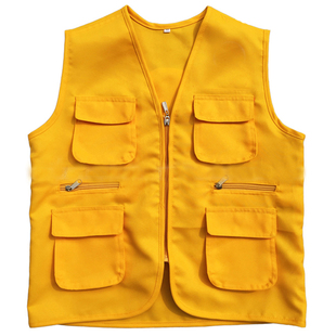 定制拉链四口袋广告宣传黄色马甲美团外卖劳保小记者服装印字logo