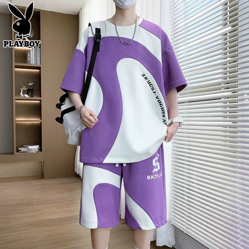 花花公子2026新款大童男孩初高中学生短袖t恤套装夏季短裤两件套