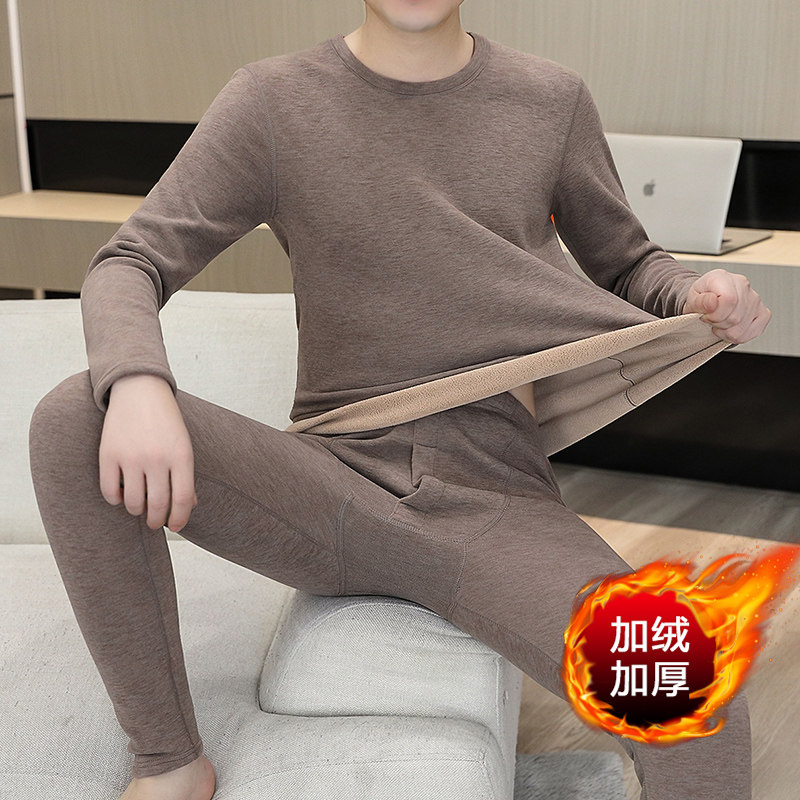冬季男士骆驼绒加厚保暖套装