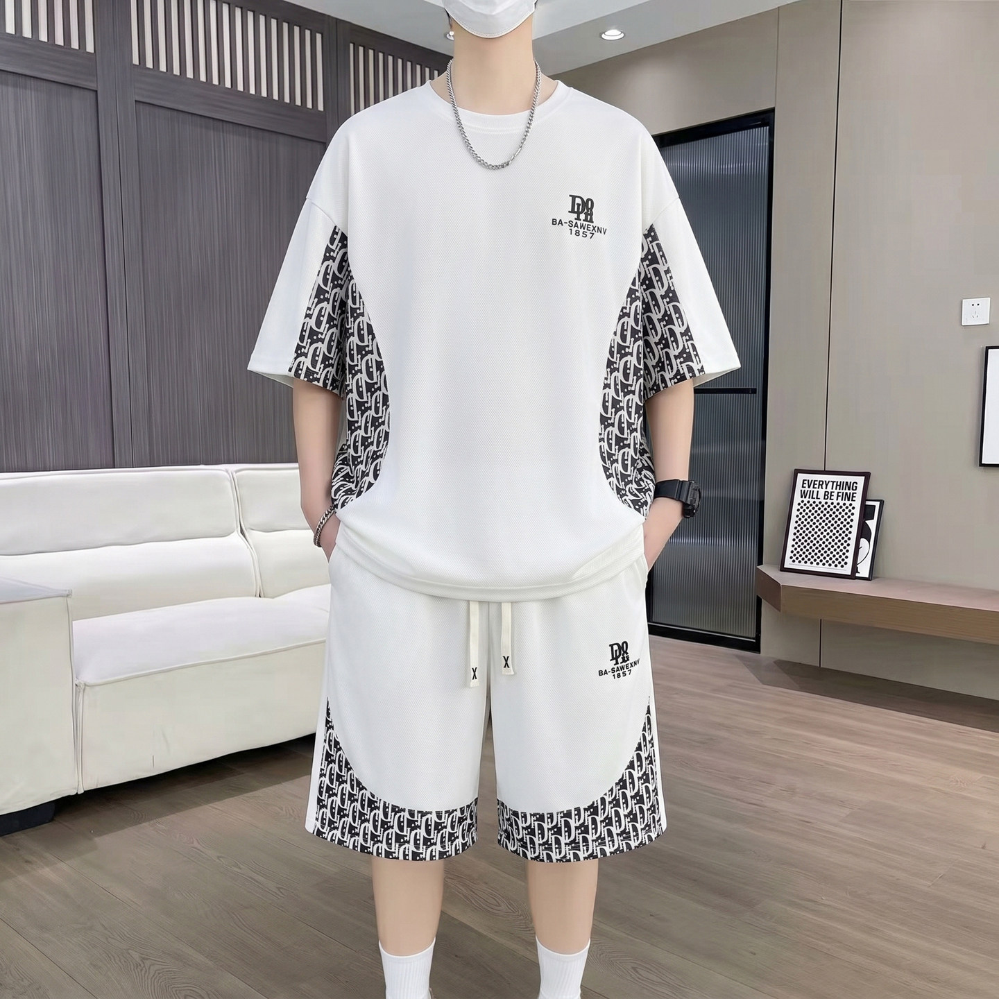 花花公子轻奢时尚套装男夏季2026新款男士潮牌短袖t恤短裤两件套