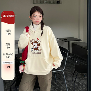 微胖女生穿搭韩系巨好看撞色连帽卫衣加绒秋冬装大码胖mm显瘦上衣