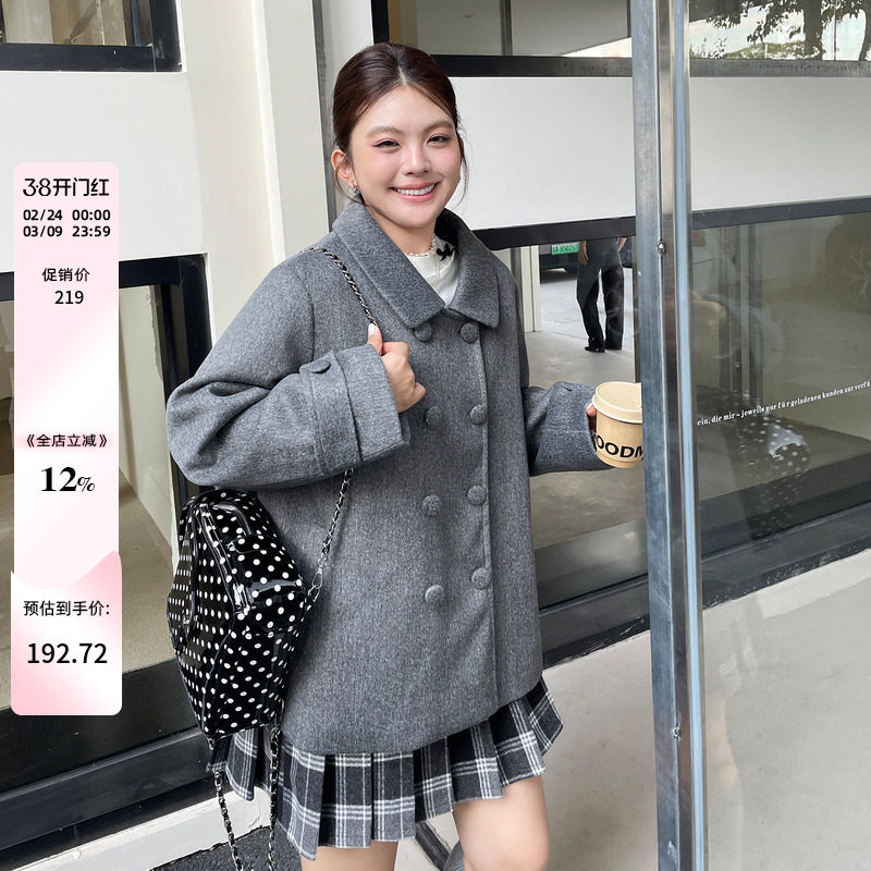 小草宽松定制秋冬加厚毛呢外套大码女装胖mm深冬chic韩系西装上衣