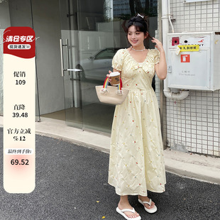 复古绣花连衣裙大码 夏装 法式 2025新款 胖mm超好看独特漂亮裙子 女装