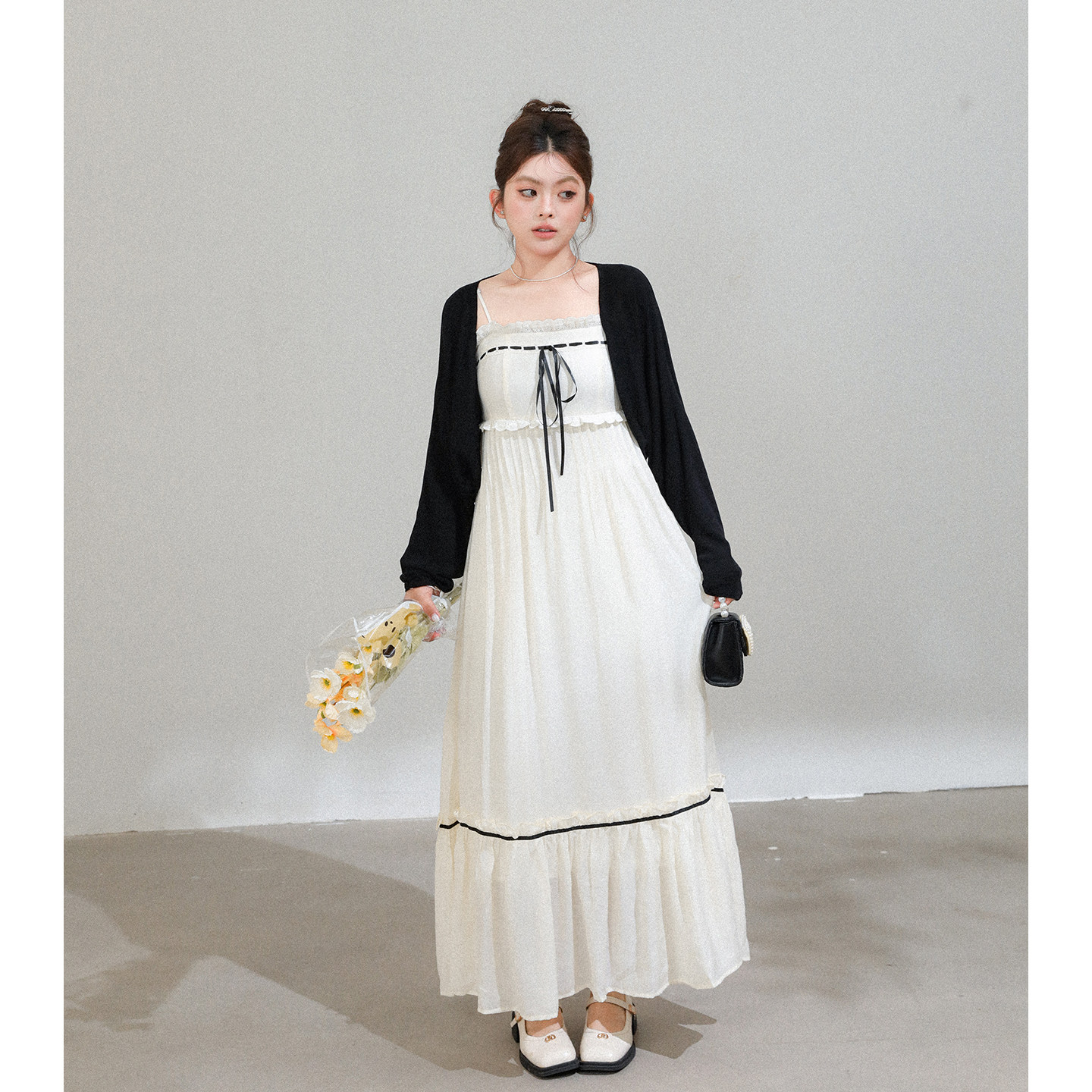 2026新款超火减龄连衣裙套装气质大码女装开衫外套吊带长裙两件套