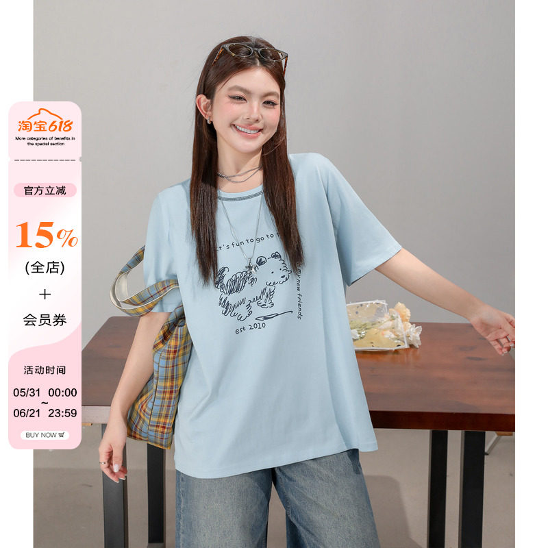 大码女装胖mm短袖T恤女2026春夏季卡通印花宽松显瘦韩系半袖上衣