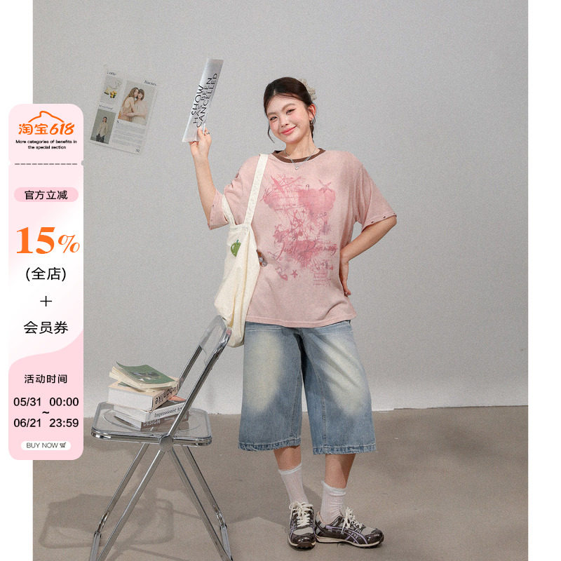2026超火减龄短袖t恤女夏大码胖mm独特漂亮遮肚子可拆卸袖子上衣