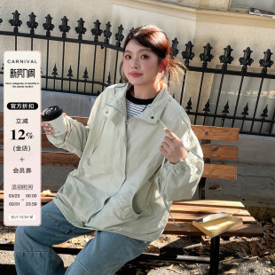 胖mm设计感情侣风衣 女装 小草宽松定制韩系独特超好看工装 外套大码