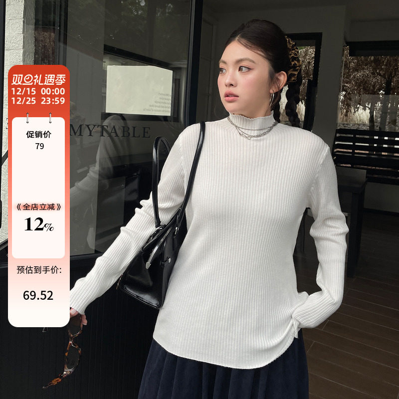 秋冬季内搭可外穿半高领针织打底衫女大码胖mm遮肚子显瘦长袖上衣