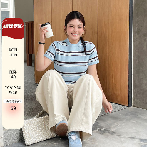大码女装胖mm短袖针织衫学生上衣