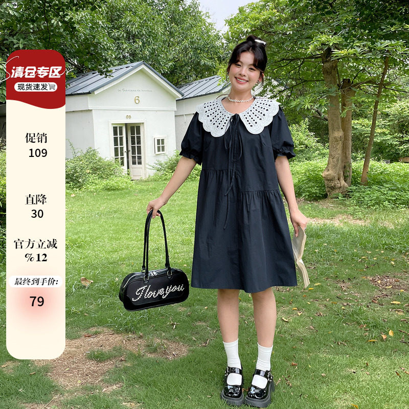 2025夏季穿搭娃娃领洋气减龄连衣裙显瘦大码女装胖mm遮肚藏肉裙子,女装/女士精品,连衣裙,淘宝优惠券,粉丝福利购,淘宝优惠卷