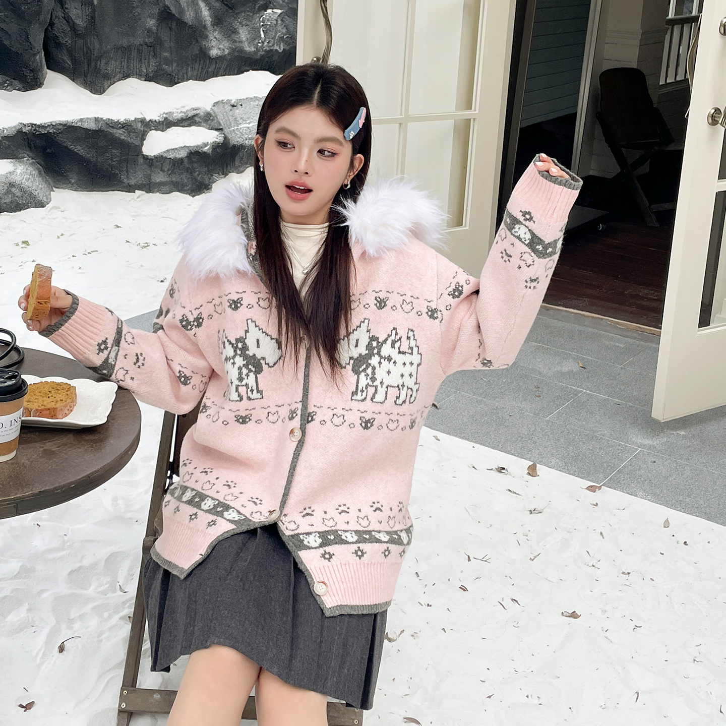 2025秋冬大码显瘦遮肉复古连帽毛衣外套女宽松慵懒高级感针织开衫