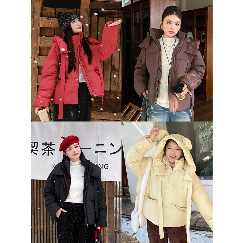 冬季新款设计感小熊耳朵连帽保暖棉服胖mm大码女装显瘦巨好看外套