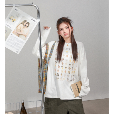 2026超火减龄宽松遮肚子打底衫上衣大码女装胖mm设计感长袖t恤春