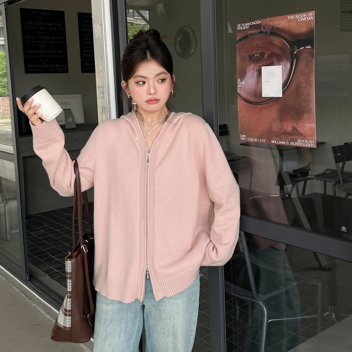 大码胖mm连帽毛衣外套女装2025新款秋冬季韩系穿搭慵懒风针织开衫