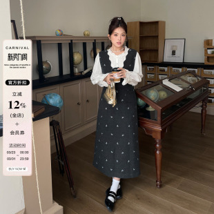 小草宽松定制独特超好看 胖mm显瘦毛呢背带裙子 连衣裙女春秋大码