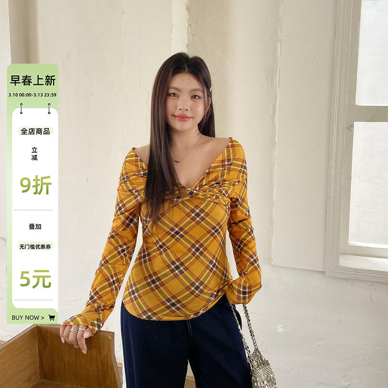 夏装女装2025新款不规则chic韩系上衣大码胖mm显瘦交叉v领长袖t恤