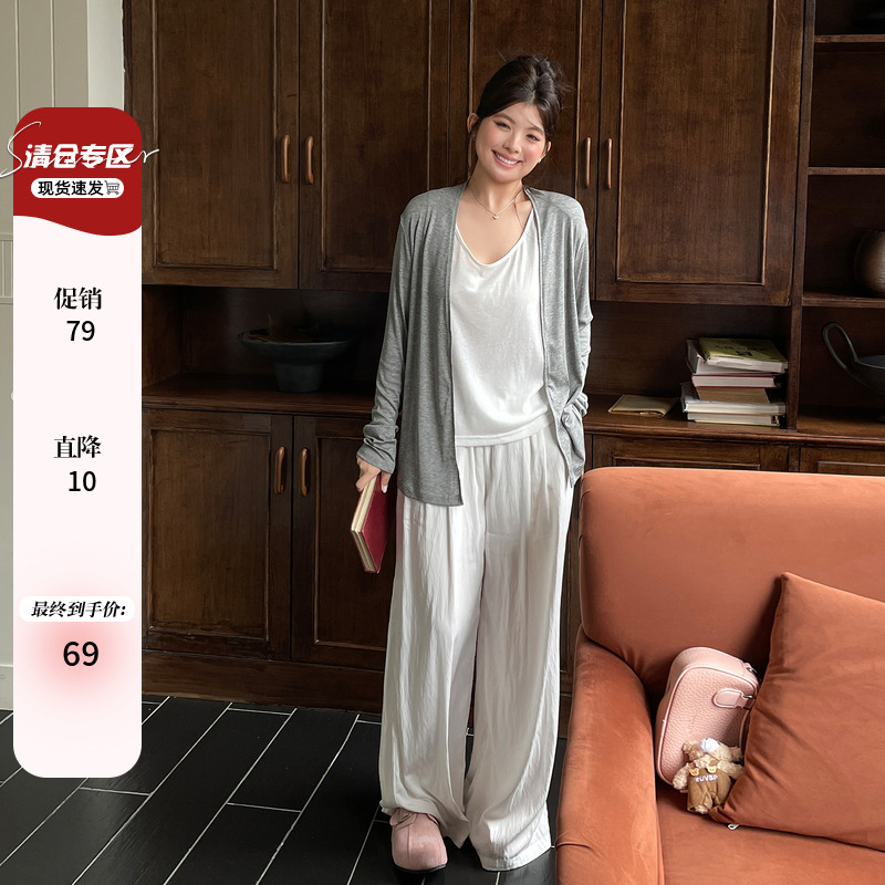 秋季新款女装三件套韩系背心外套大码胖mm阔腿裤子松弛感穿搭套装