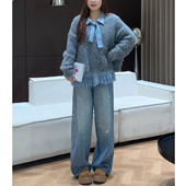 设计感显瘦带钻爆闪阔腿裤 春款 子 女大码 2026满天星烫钻重工牛仔裤