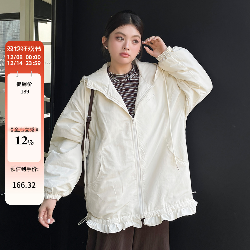 氛围感韩系穿搭连帽棉服女秋冬季大码胖mm绝美巨好看的冬装厚外套