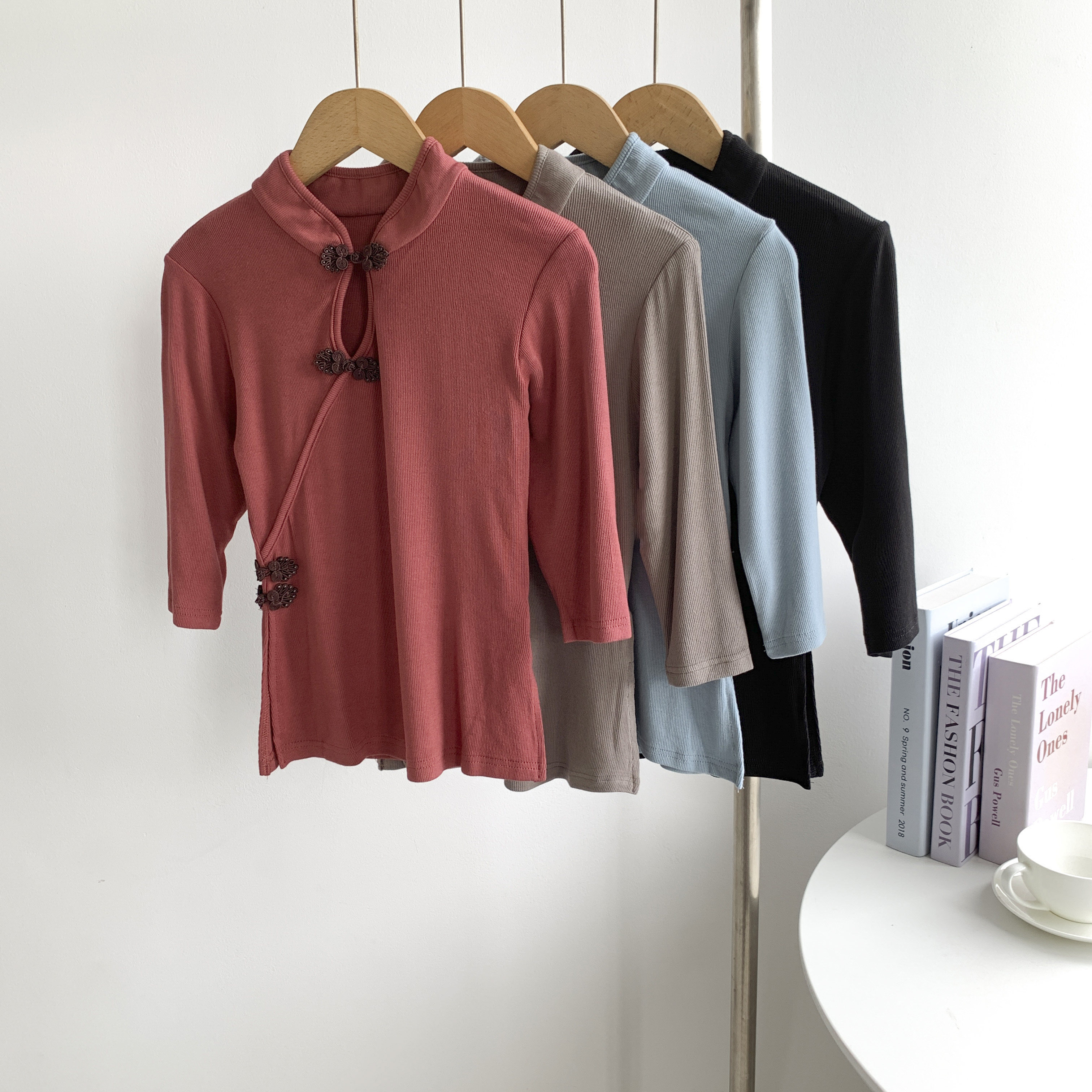 古典舞服装修身旗袍中袖形体练功服民族舞演出服舞蹈七分袖上衣女图片