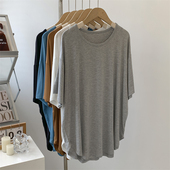 莫代尔蓝绿色短袖 纯色街头风舞蹈服T恤木代尔上衣女 T恤女宽松大码