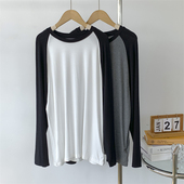 莫代尔插肩长袖 慵懒风上衣舞蹈服女 圆领T恤女垂感宽松休闲中长款