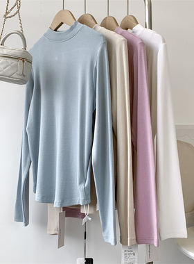 仿羊绒小中领半高领长袖打底衫女芋紫色浅蓝色显瘦舞蹈服练功服女