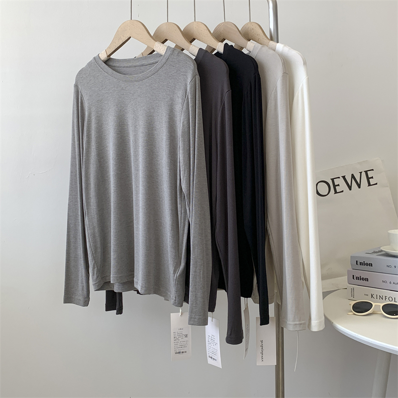 软糯叽叽垂感糯米衣圆领长袖打底衫女春秋内搭舞蹈服练功服T恤女