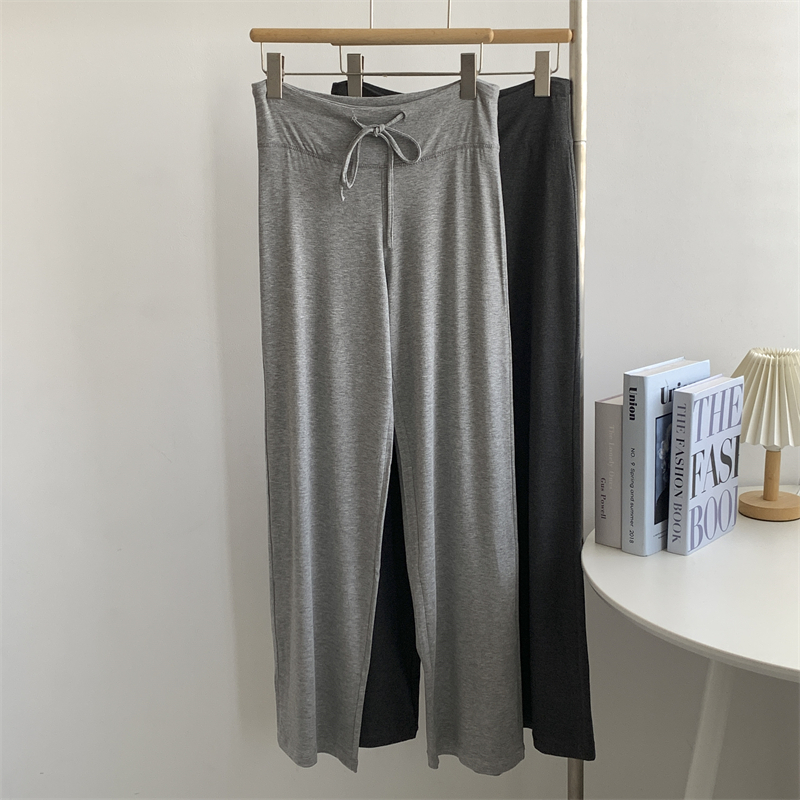 懒惰松弛感莫代尔高腰抽绳长裤女显瘦灰色大长腿直筒舞蹈服拖地裤