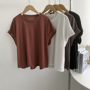 宽松休闲现代舞练功服上衣飞飞T恤女 薄款 卷边短袖 圆领T恤女夏季