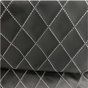 纯黑色PU皮革绗缝格子绗移门背景墙箱包装饰软包硬包面料布料皮