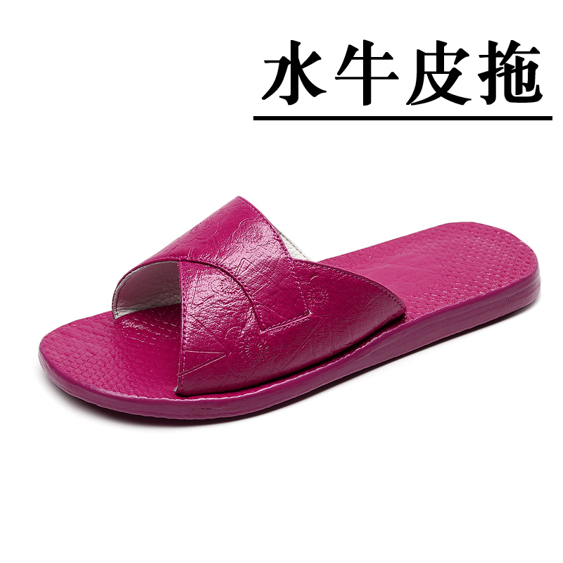 海宁头层全牛皮办公室家居拖鞋