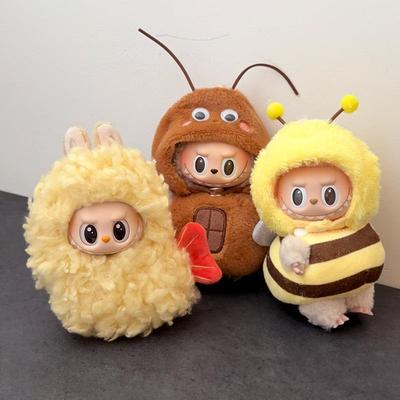 labubu一二三代蟑螂衣服炸虾套装10cm娃衣换装拉布布娃娃玩偶配饰