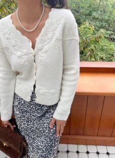 温柔一姐 白夜森林 柔软细腻白毛衣 100%羊毛钩花法式 不退不换