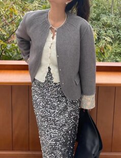 刺绣羊毛大衣 高级烟灰色中式 白夜森林 不退不换