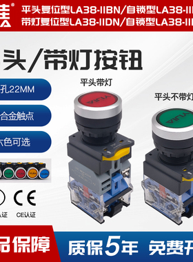 一佳点动按钮LA38-11BN自复位DNZS自锁带灯电源启动按压式开关22M