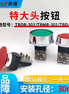 台湾天得tend特大头带护圈启动按钮开关TBDR/TBMR-301G绿R红30MM