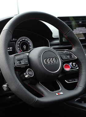 适用奥迪A3A4LA5改装R8方向盘按键红色一键启动开关RS平底半打孔