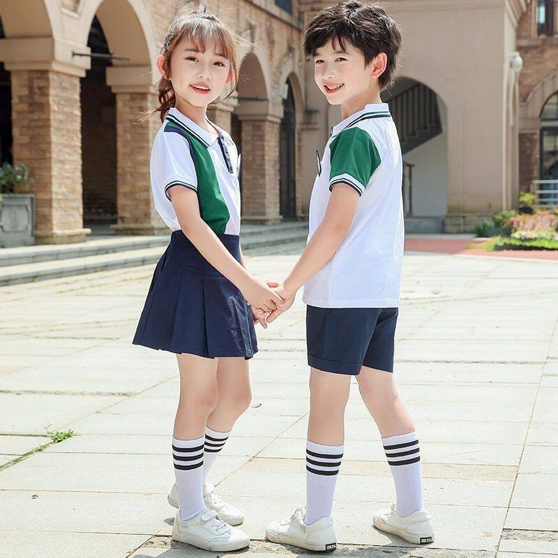 夏季校服短袖短裤套装男女童高中小学幼儿园生班服学院风演出服