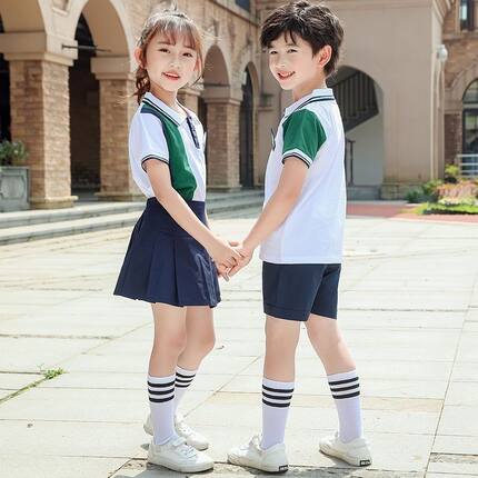 夏季校服短袖短裤套装男女童高中小学幼儿园生班服学院风演出服