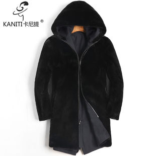 保暖外套皮毛一体男装 双面穿派克服美国貂连帽貂皮大衣中长款 冬装