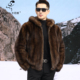 卡尼提高品质抽刀工艺俄罗斯紫貂毛男士 连帽真皮水貂皮草休闲外套