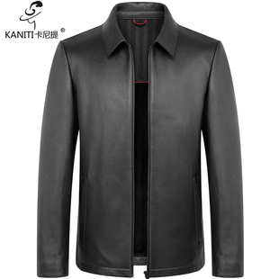 卡尼提新西兰鹿皮男款 真皮皮衣商务绅士翻领单皮皮夹克中年爸爸款