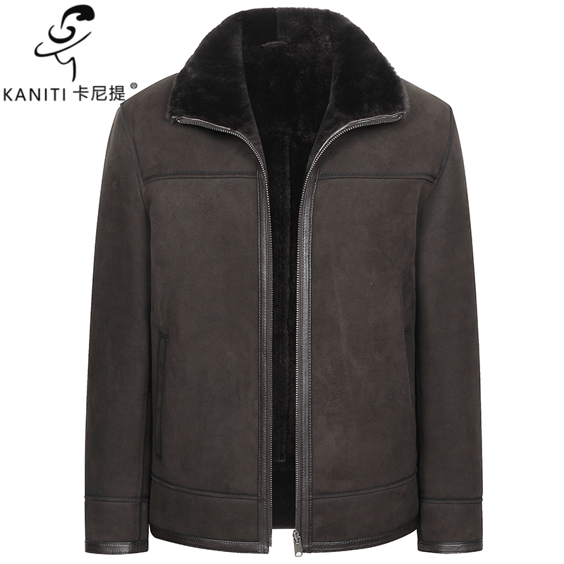 卡尼提西拔牙美利奴羊皮毛一体男士小翻领真皮皮衣精品冬装外套