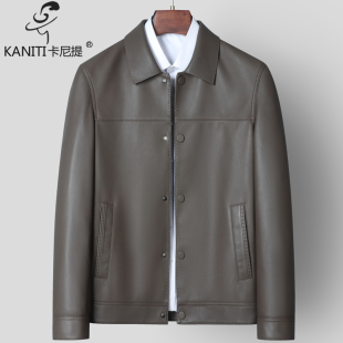 高端男装 绵羊皮翻领皮夹克商务休闲外套春秋单皮2025 真皮皮衣男士