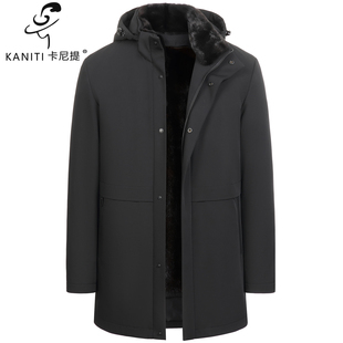 卡尼提水貂内胆派克服男连帽皮毛一体中长款水貂毛皮草外套可拆卸